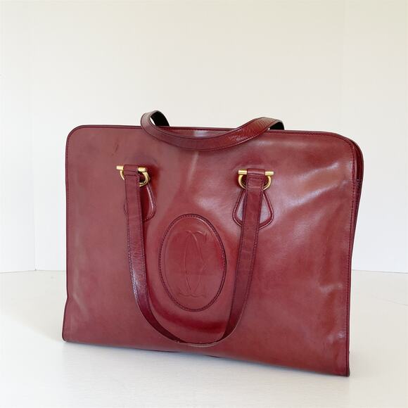Must de Cartier Handbags - CARTIER Vintage Large Burgandy Leather Doctors Unisex Handbag